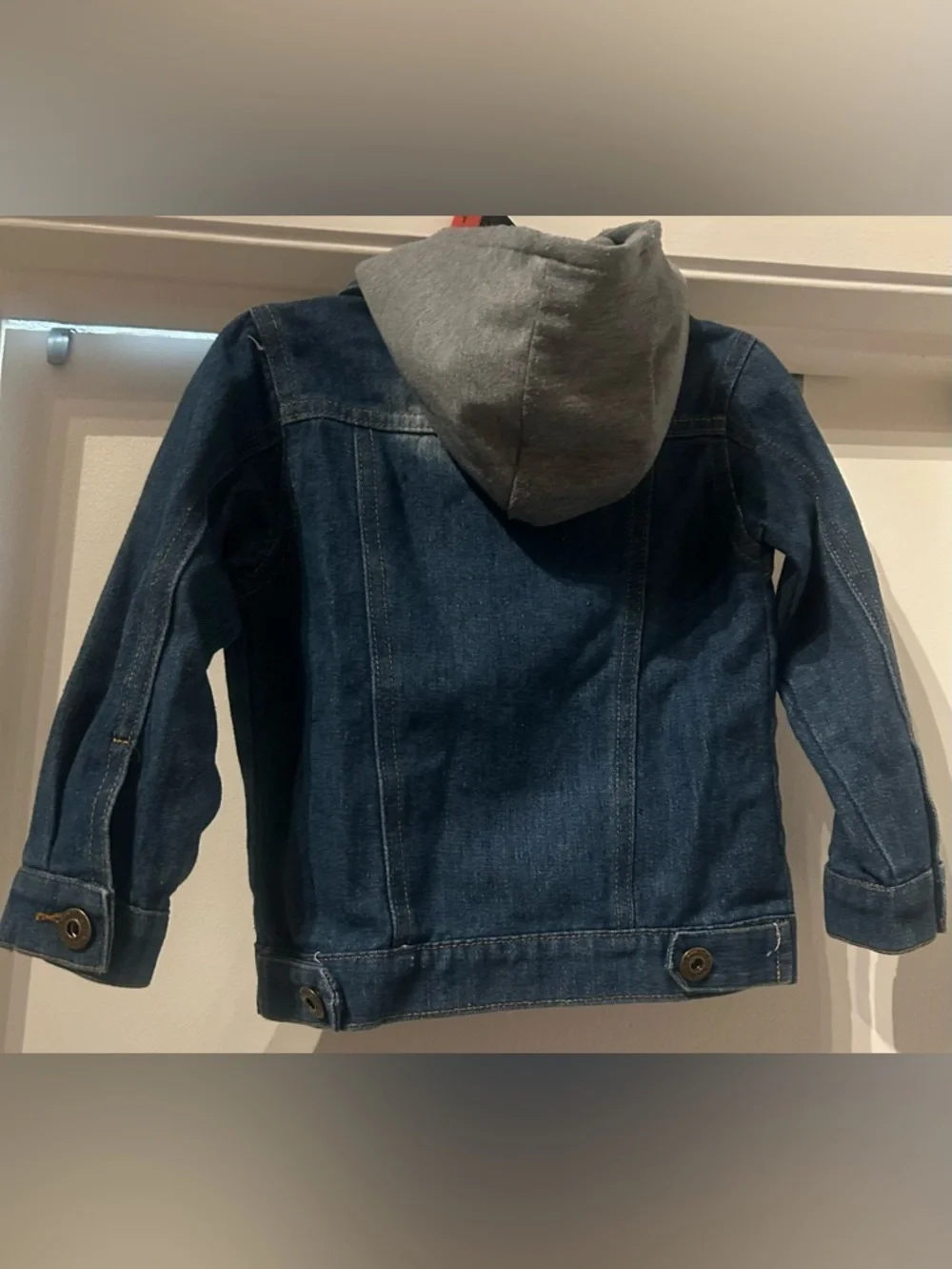 Kids Hooded Blue Denim Jacket - Gray & Blue-Size 2T/3T